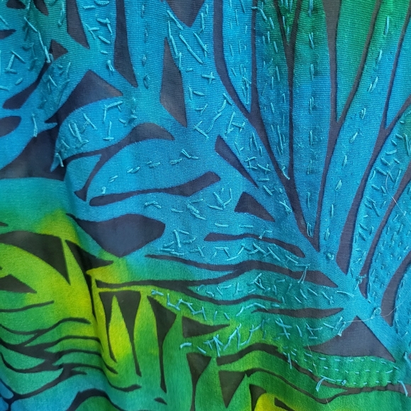 Chico's Velvet Burnout Silk Blend Sequin Tropical Leaves Scarf With Fringe - Picture 4 of 8